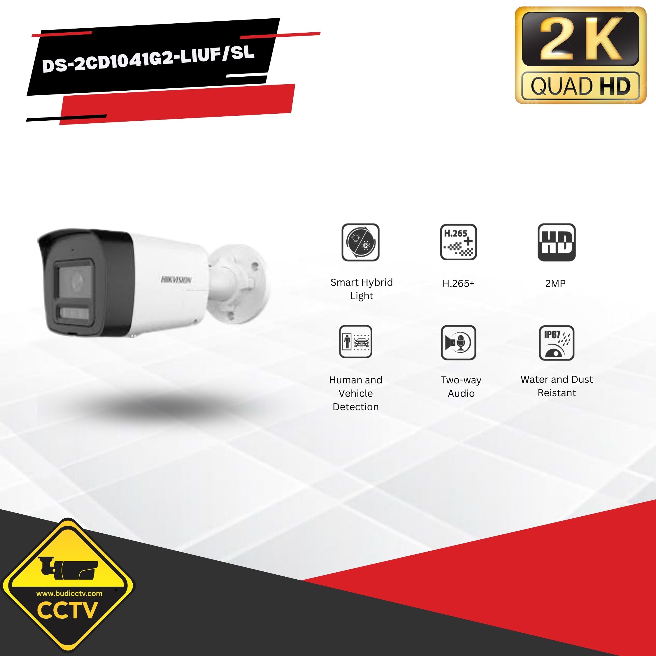 IP KAMERA HIKVISION OUTDOOR TWO-WAY AUDIO 4MP DS-2CD1041G2-LIUF/SL