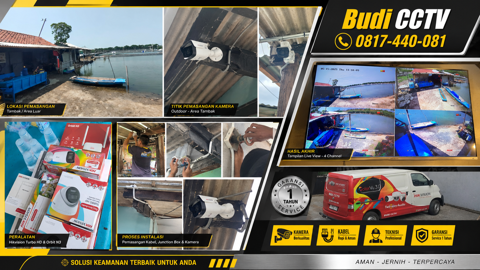 Pemasangan CCTV Hikvision ColorVu di Tambak Cirebon